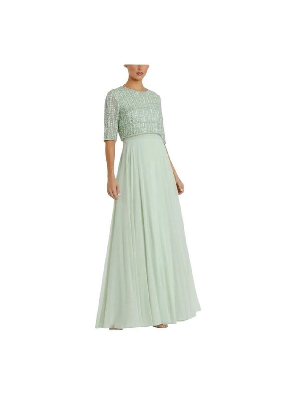 Women's Mac Duggal Mint Green Sequin 3/4 Sleeve Evening Dress Size 8